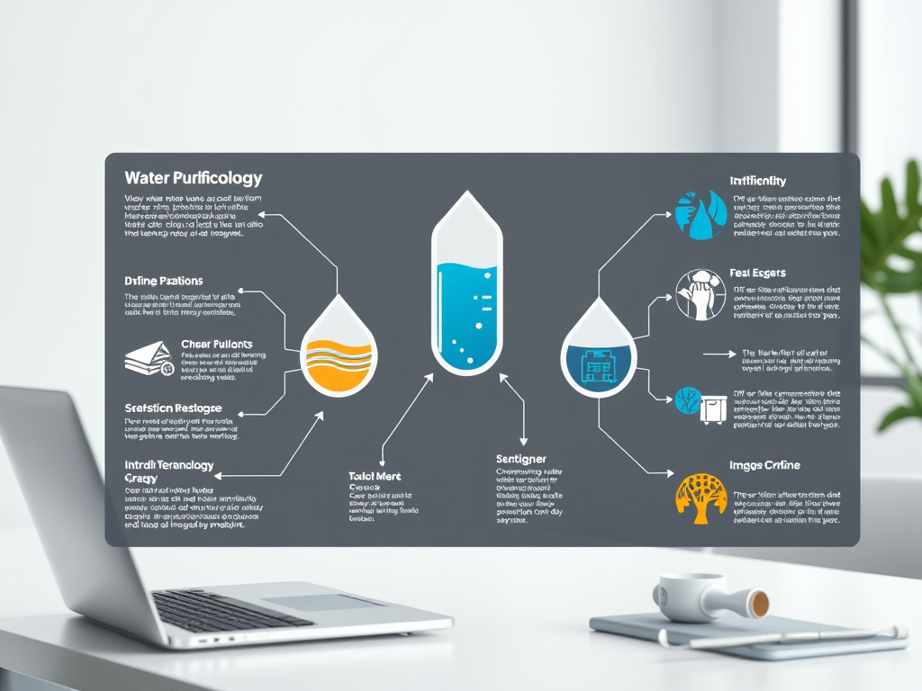 Инфографика о очистке воды, представляющая основные методы и процессы, такие как фильтрация и управление загрязнением.