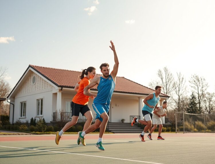 stroystream.ru | Спортивная площадка у загородного дома: турник, брусья, баскетбольное кольцо